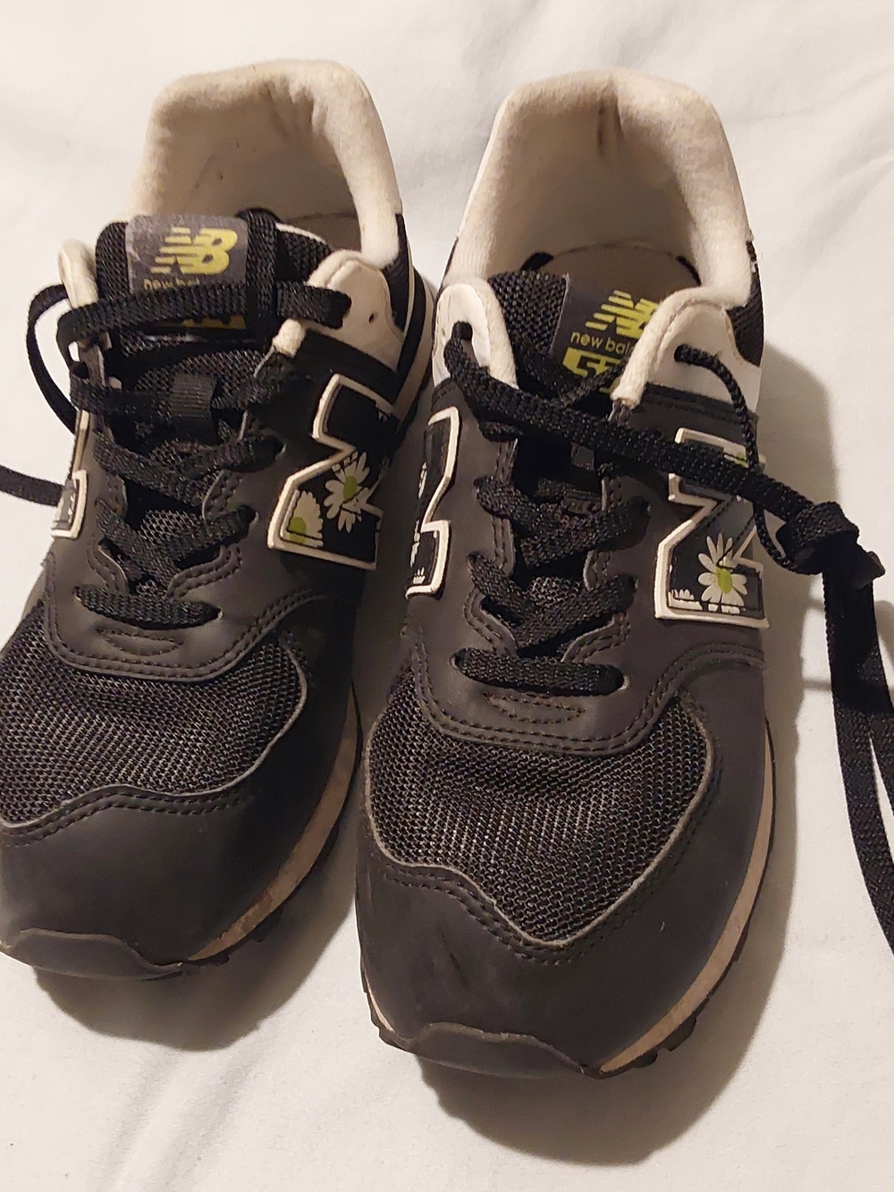 New Balance Kids Black and White Sneakers with Lime Details
